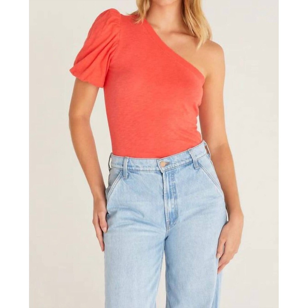Z Supply Penelope One Shoulder Top Shirt Size Small Cotton Slub Jersey Cute